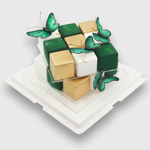 Cooklinova. Торт куб. Торт кубик 2 яруса. Торт из кубов зелёный с белым. Торт кубик хаки.